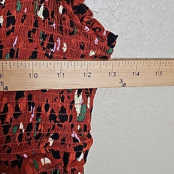 Karlie Medium Abstract‎ Leopard Cami Dress Rust Smocked ruffle hem - Picture 8 of 8